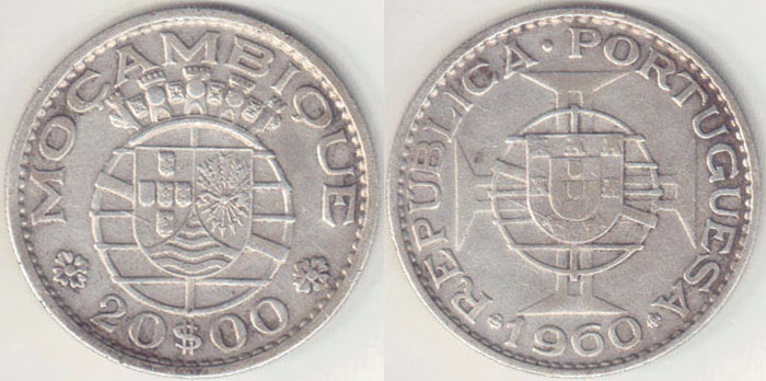 1960 Mozambique silver 20 Escudos A004237